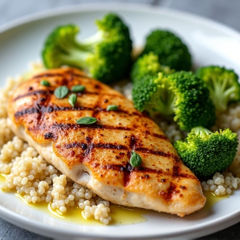 Grilled Chicken Breast with Quinoa and Roasted Broccoli