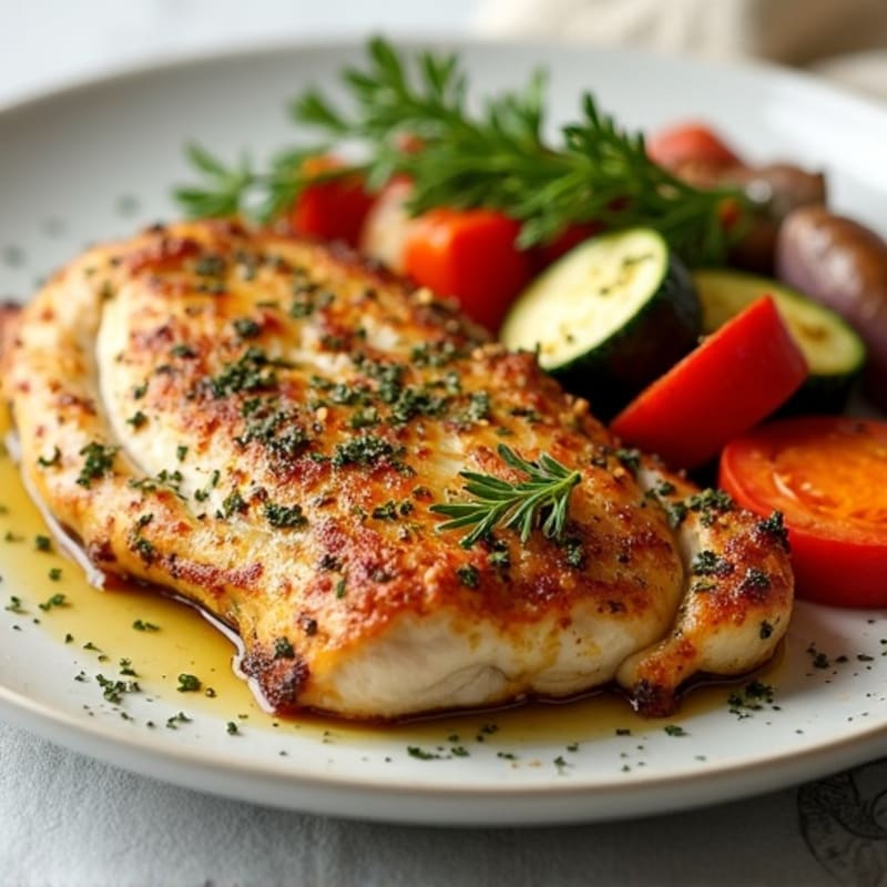 Herb-Crusted Pan Seared Chicken with Roasted Vegetables