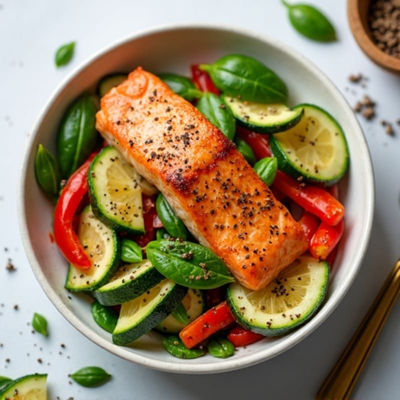 Fresh Salmon and Crispy Vegetable Bowl