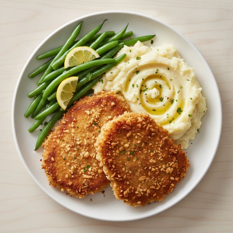 Soy Schnitzel with Garlic Mashed Potatoes