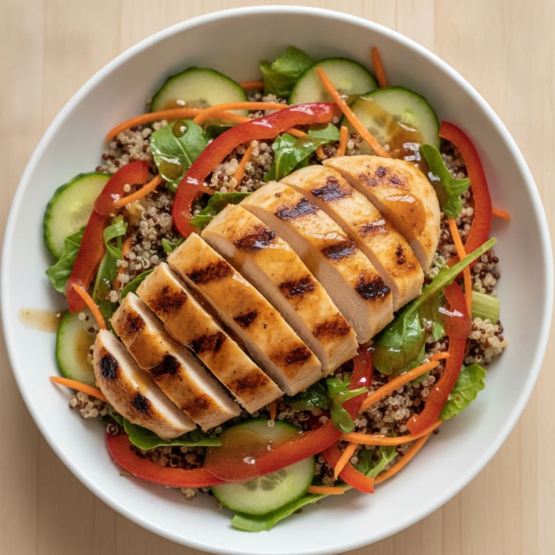 Grilled Chicken and Quinoa Bowl with Crunchy Vegetables
