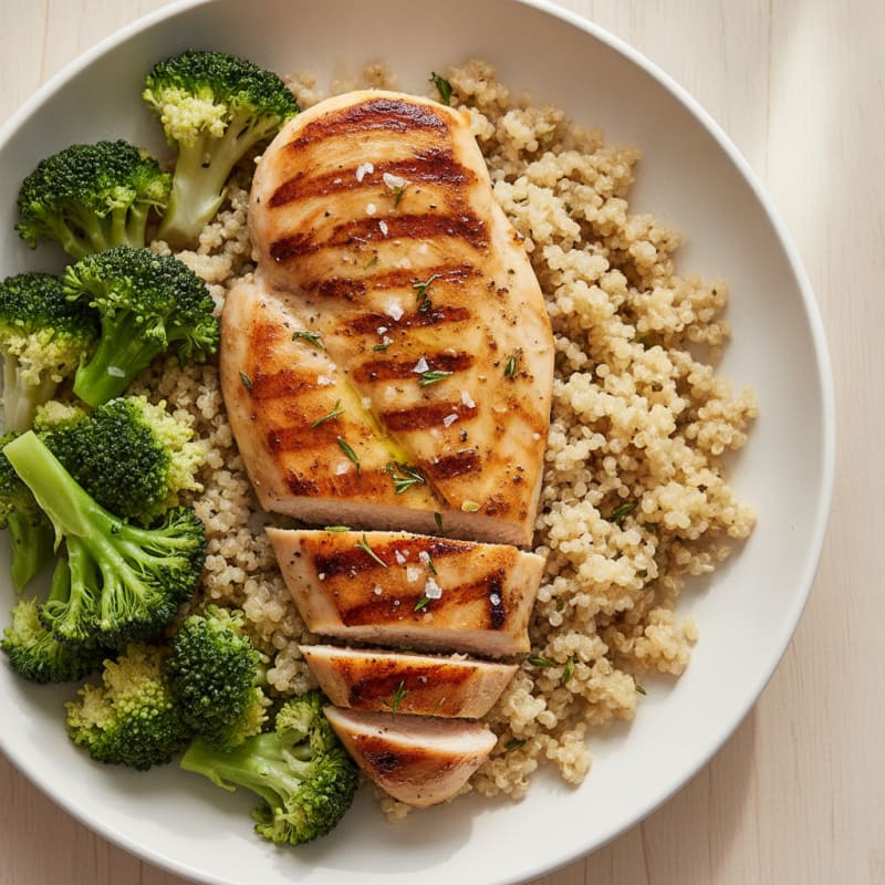 Grilled Chicken Breast with Quinoa and Steamed Broccoli