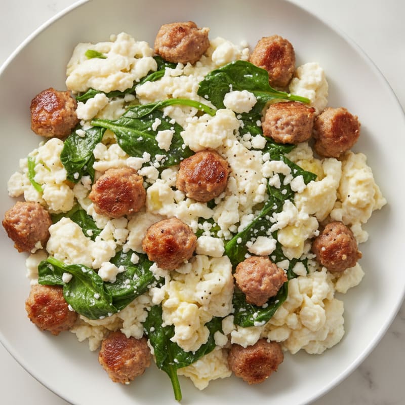 Egg White and Turkey Sausage Scramble with Spinach and Feta