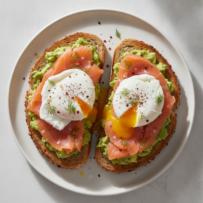 Smoked Salmon and Avocado Toast with Poached Eggs