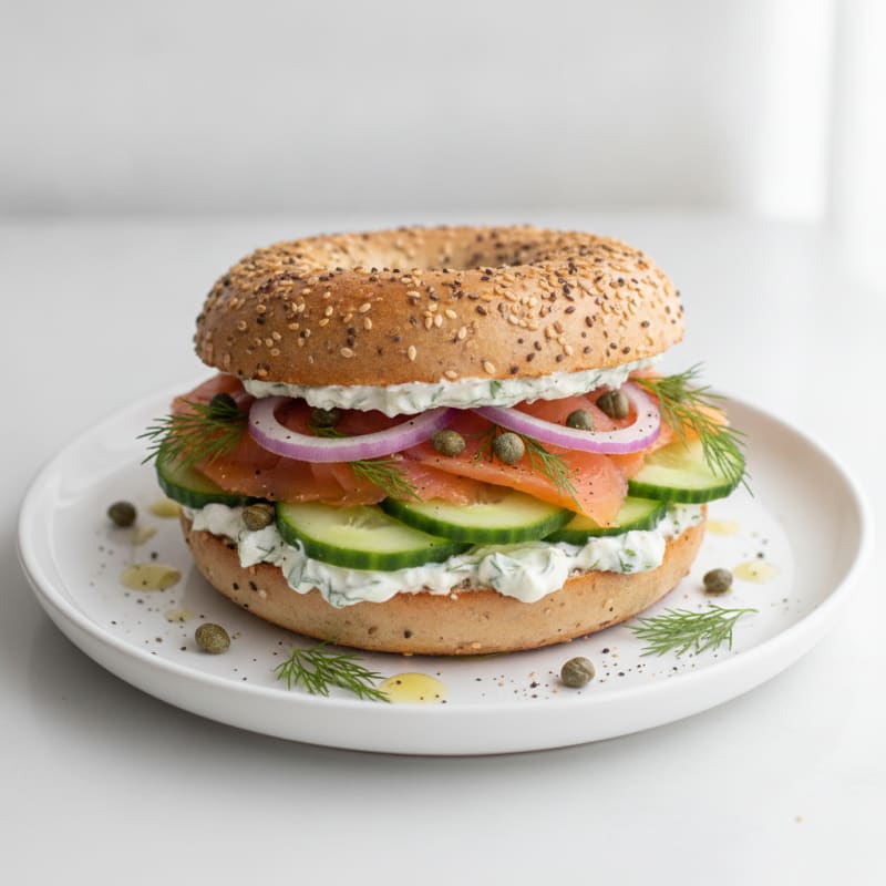 Smoked Salmon Everything Bagel Sandwich