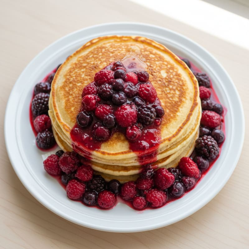 Fluffy Buttermilk Pancakes with Berry Compote