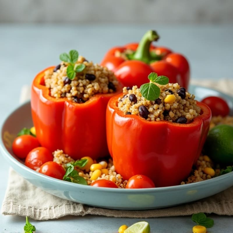 Zesty Quinoa and Black Bean Stuffed Roasted Bell Peppers