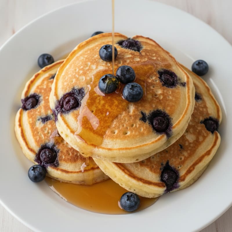 Blueberry Ricotta Pancakes with Maple Syrup
