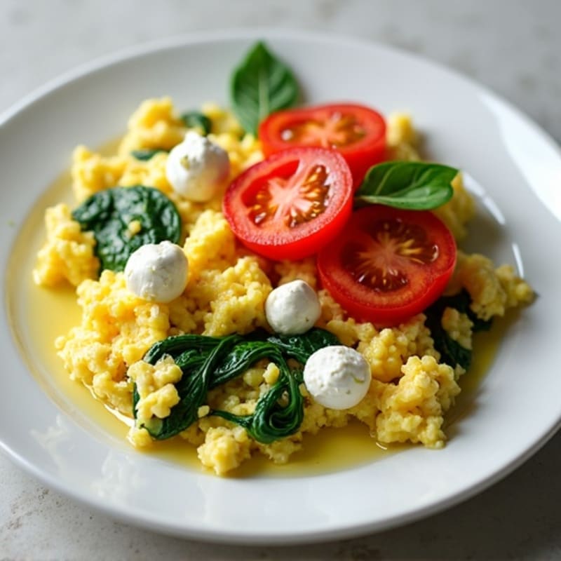Egg White Spinach Scramble with Cottage Cheese and Sliced Tomatoes