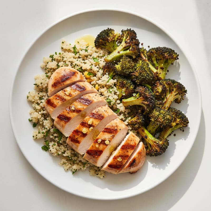 Grilled Chicken Breast with Quinoa and Roasted Broccoli
