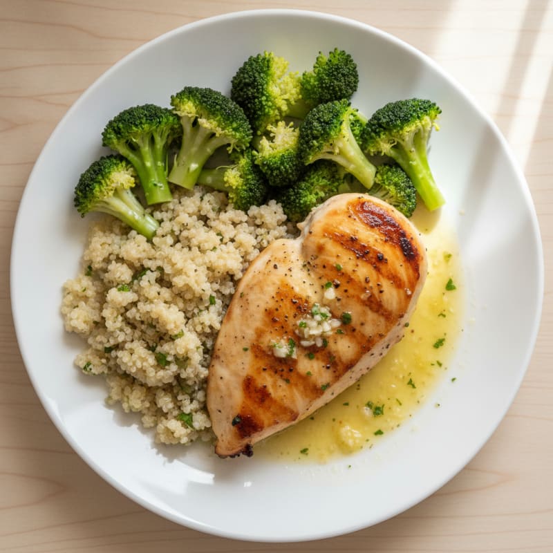 Grilled Chicken Breast with Steamed Broccoli and Quinoa