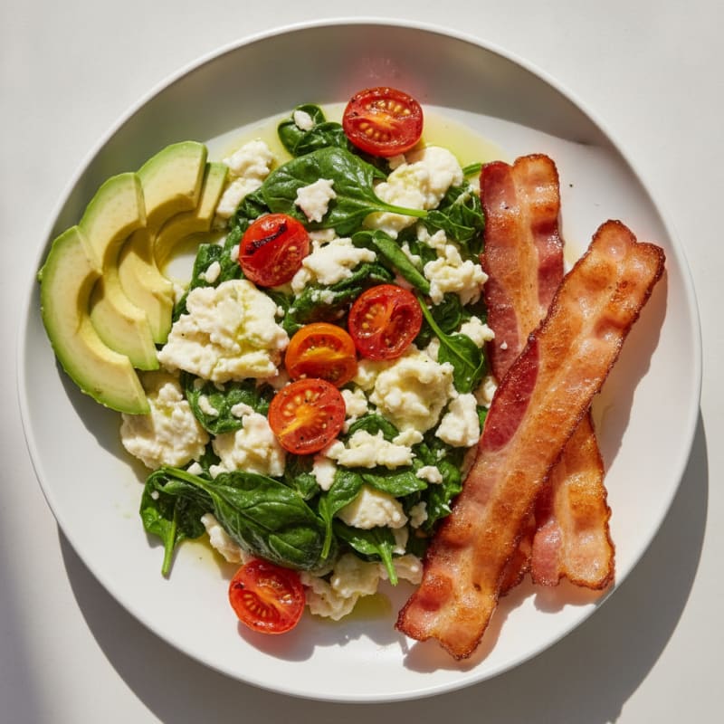 Egg White Scramble with Spinach and Turkey Bacon