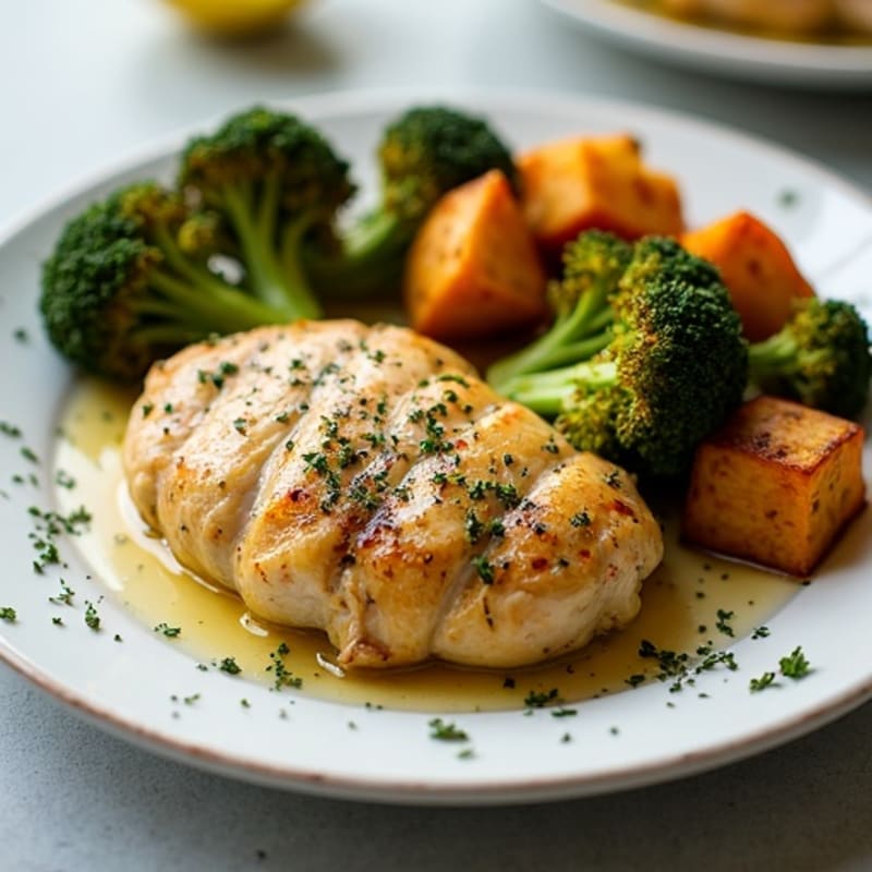 Sheet Pan Lemon Herb Chicken with Crispy Roasted Broccoli and Sweet Potatoes