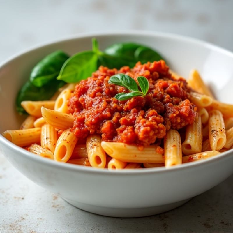 Lean Ground Turkey Pasta with Hearty Marinara and Fresh Spinach