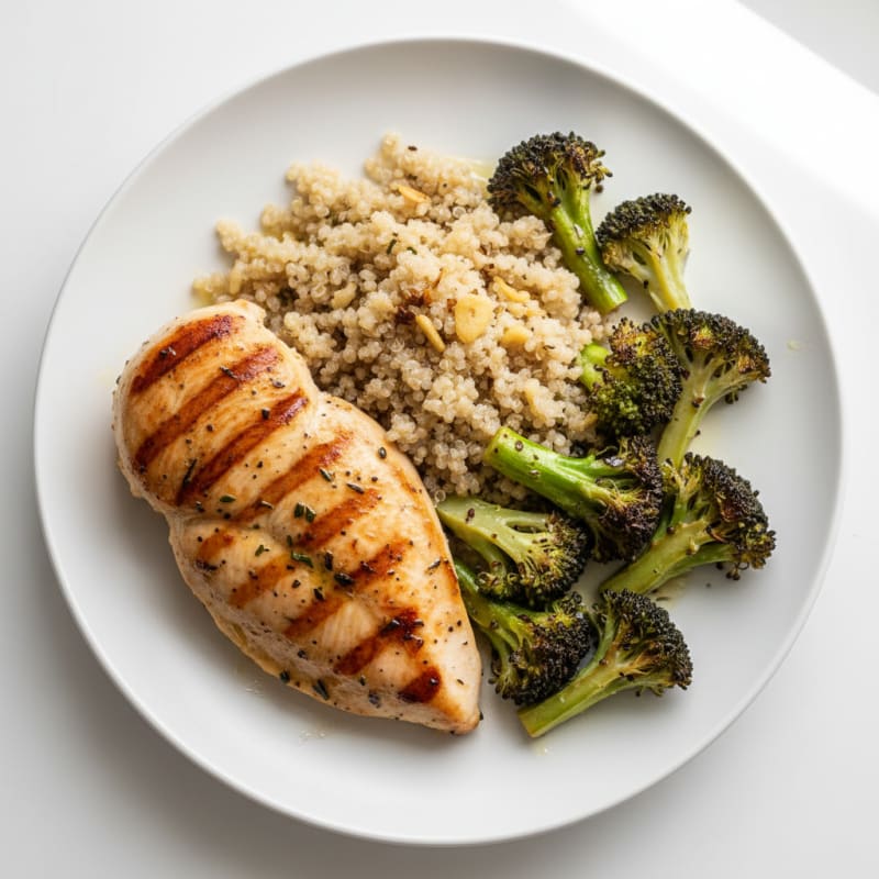 Grilled Chicken Breast with Quinoa and Roasted Broccoli