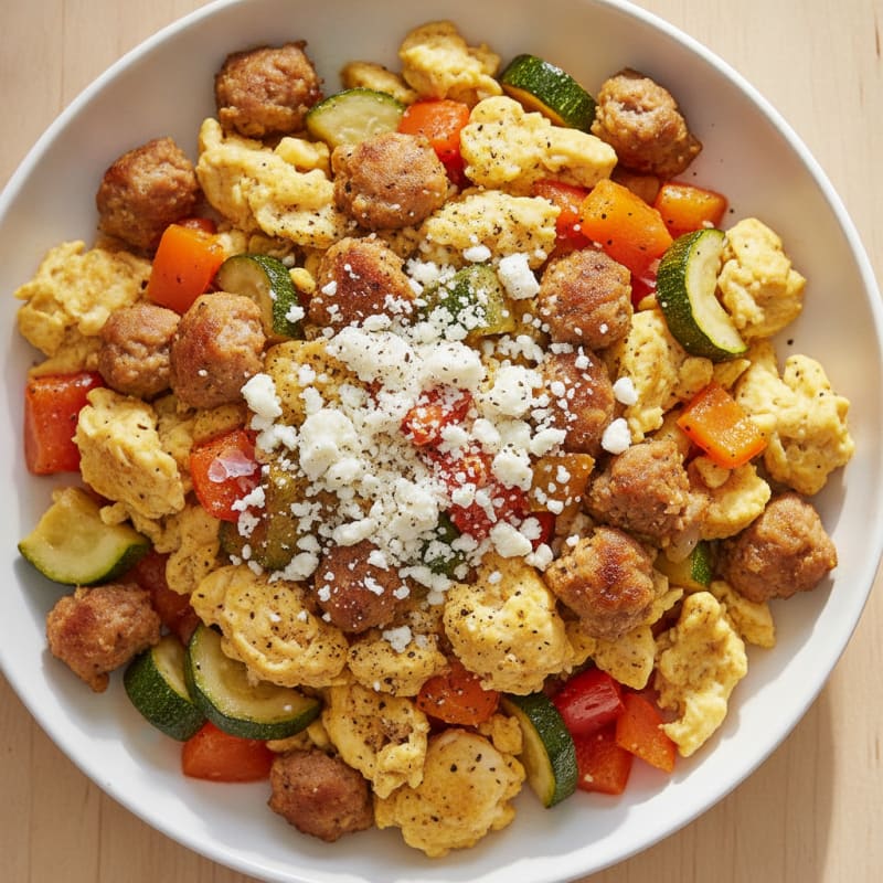 Hearty Scrambled Eggs with Roasted Vegetables