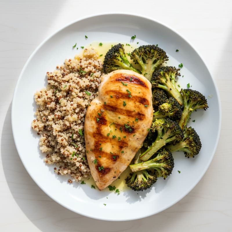 Grilled Chicken Breast with Roasted Broccoli and Quinoa
