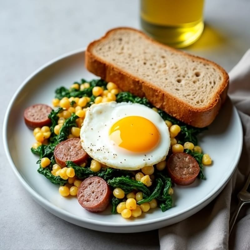 Egg White Scramble with Turkey Sausage and Sautéed Spinach
