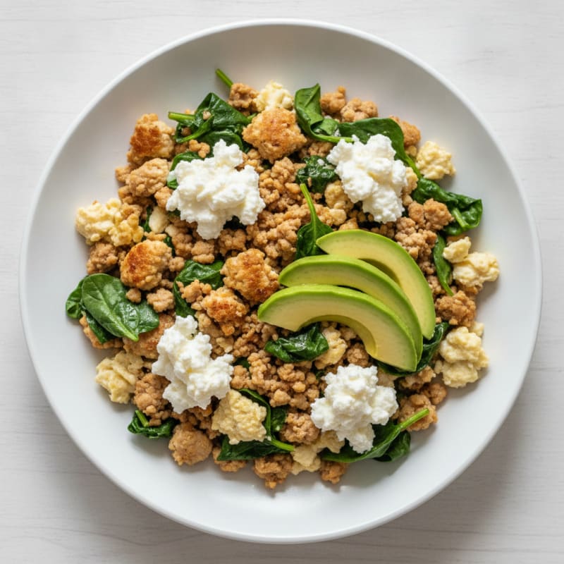Egg White and Turkey Spinach Scramble with Cottage Cheese