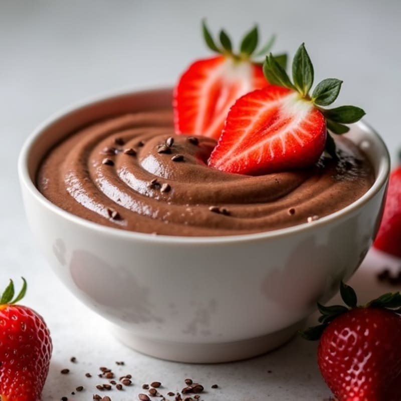 Creamy Chocolate Protein Pudding with Sliced Strawberries