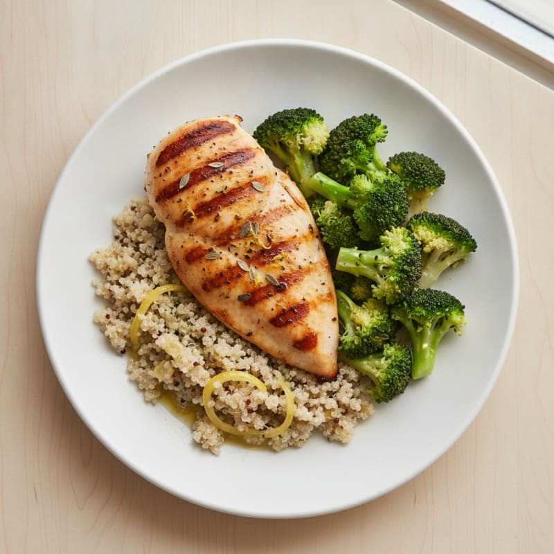 Grilled Chicken Breast with Quinoa and Steamed Broccoli