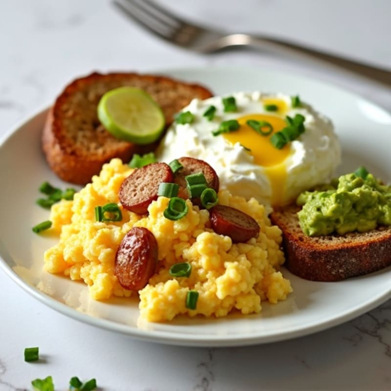 Egg White and Turkey Sausage Scramble with Cottage Cheese