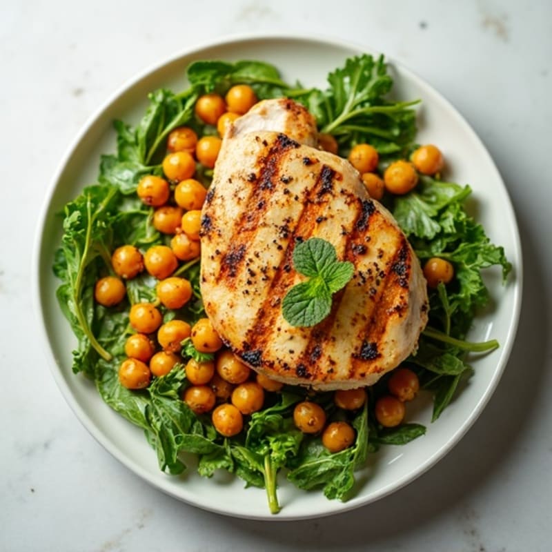 Grilled Chicken and Roasted Chickpea Salad with Tangy Lemon-Herb Vinaigrette
