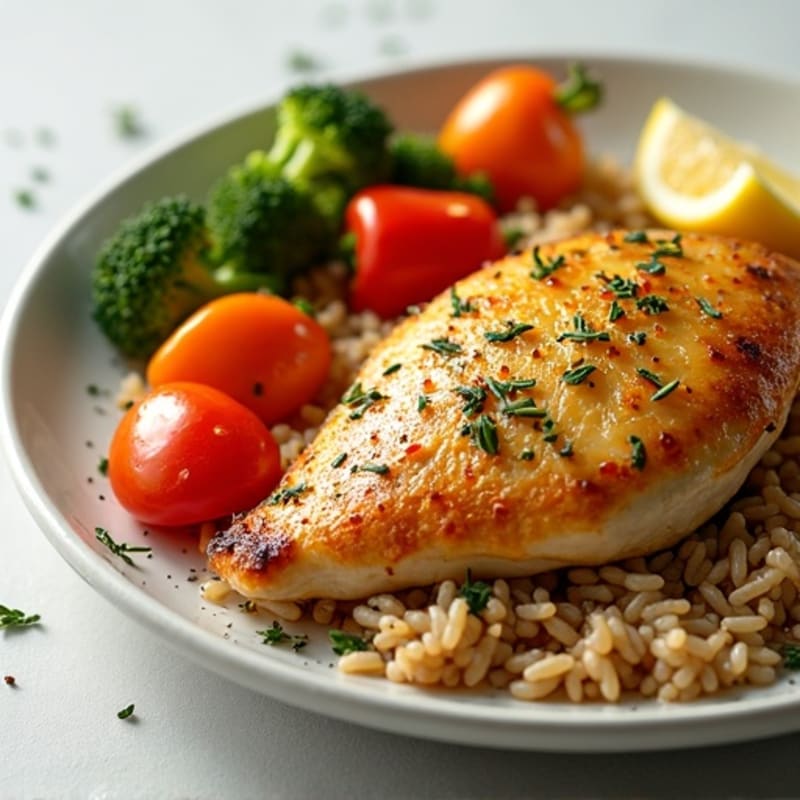 Citrus-Herb Roasted Chicken with Brown Rice and Crispy Roasted Vegetables