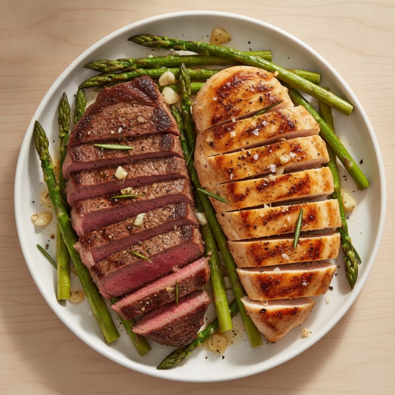 Pan-Seared Steak and Chicken with Garlic Herb Butter