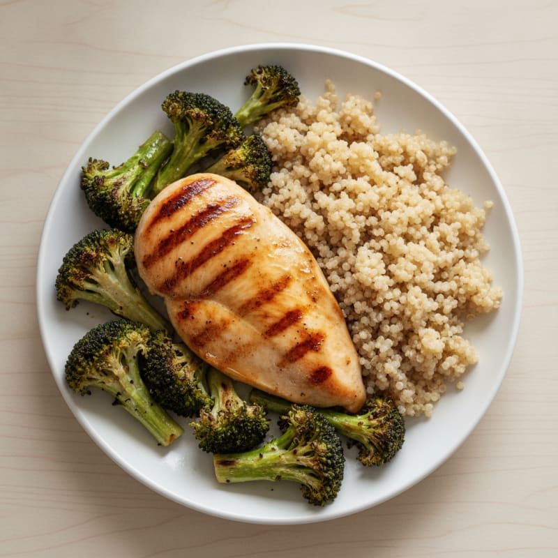 Grilled Chicken Breast with Quinoa and Roasted Broccoli