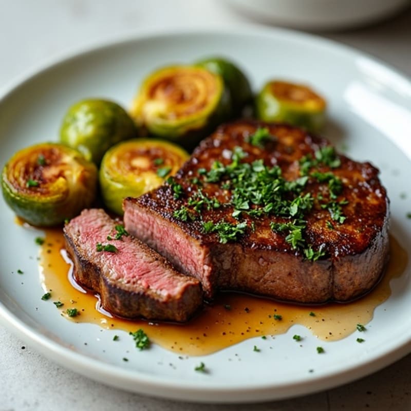 Garlic Herb Roasted Beef with Crispy Brussels Sprouts