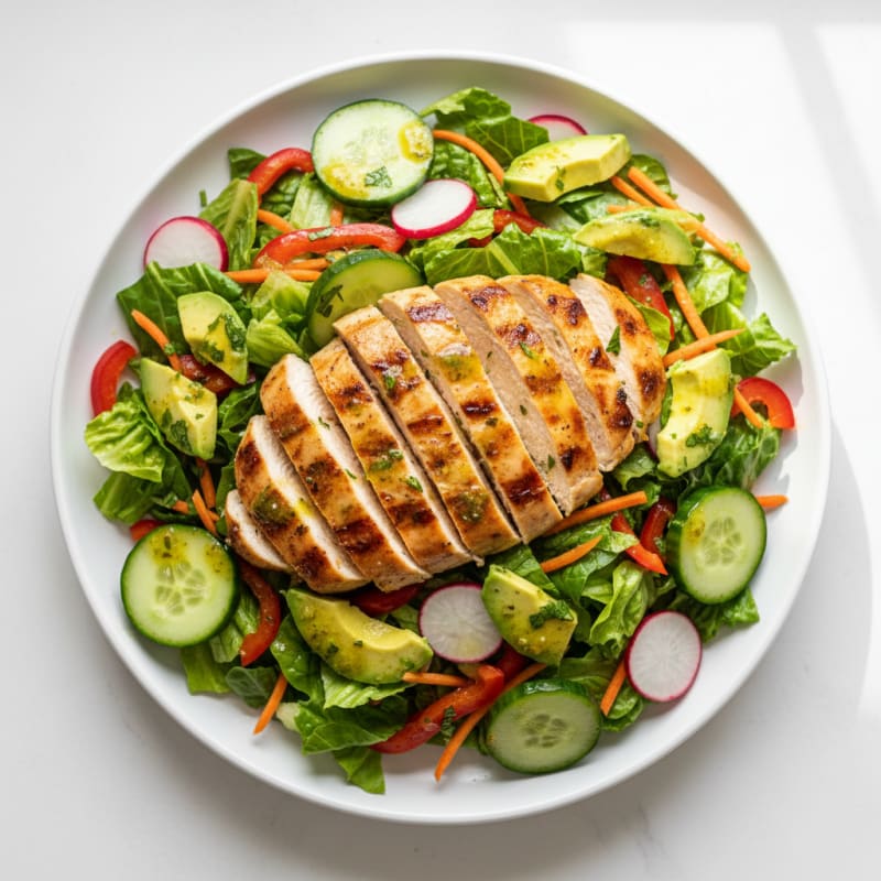 Grilled Chicken Salad with Crunchy Vegetables and Lemon Vinaigrette