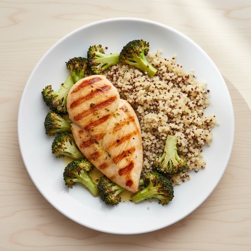 Grilled Chicken Breast with Quinoa and Roasted Broccoli