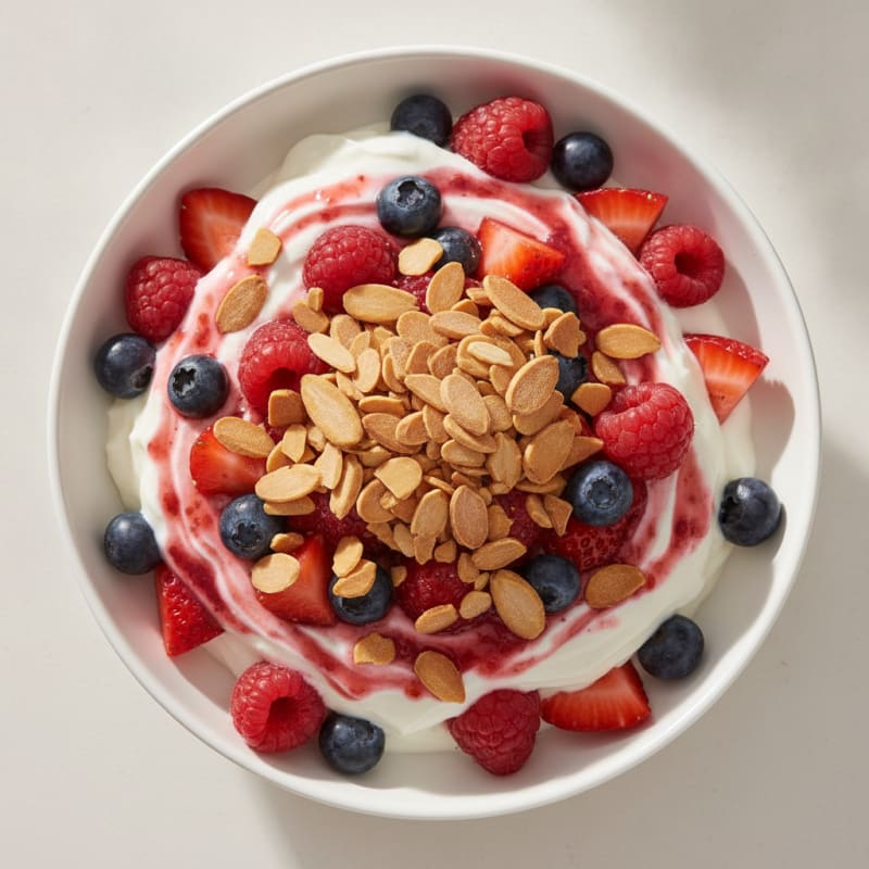 Greek Yogurt Protein Parfait with Mixed Berries and Almonds