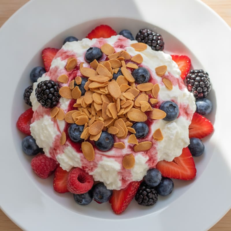 Greek Yogurt Protein Parfait with Mixed Berries and Almonds
