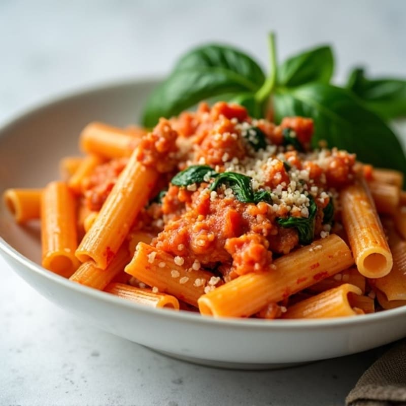 Lean Ground Turkey Baked Ziti with Fresh Spinach
