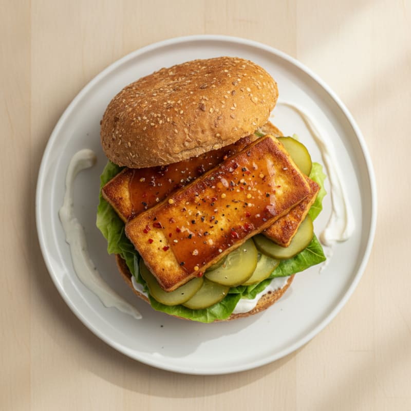 Hot Honey Tofu Sandwich with Pickles