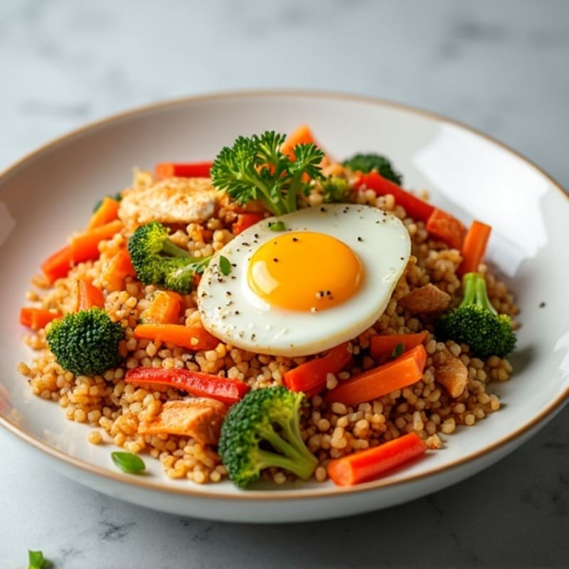 Healthy Kimchi Fried Rice with Crispy Vegetables and Eggs