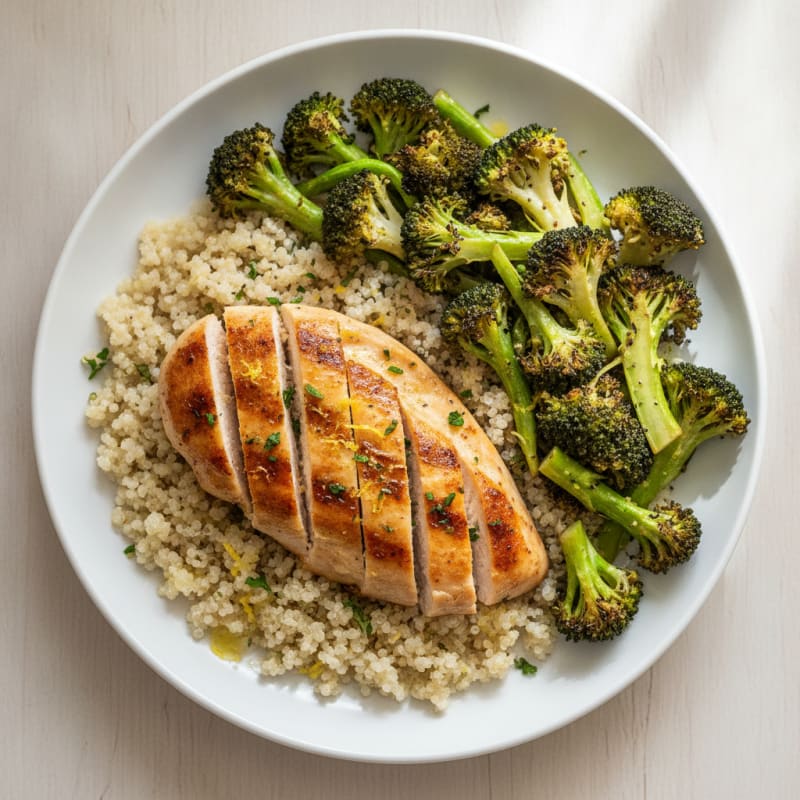Grilled Chicken Breast with Roasted Broccoli and Quinoa