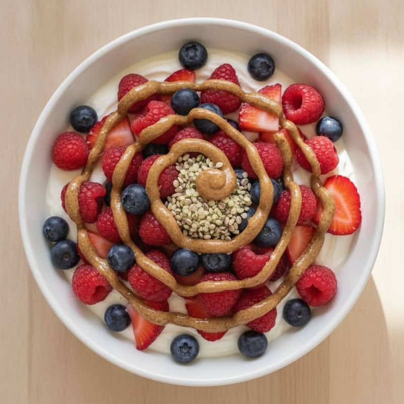 Greek Yogurt Parfait with Almond Butter and Mixed Berries