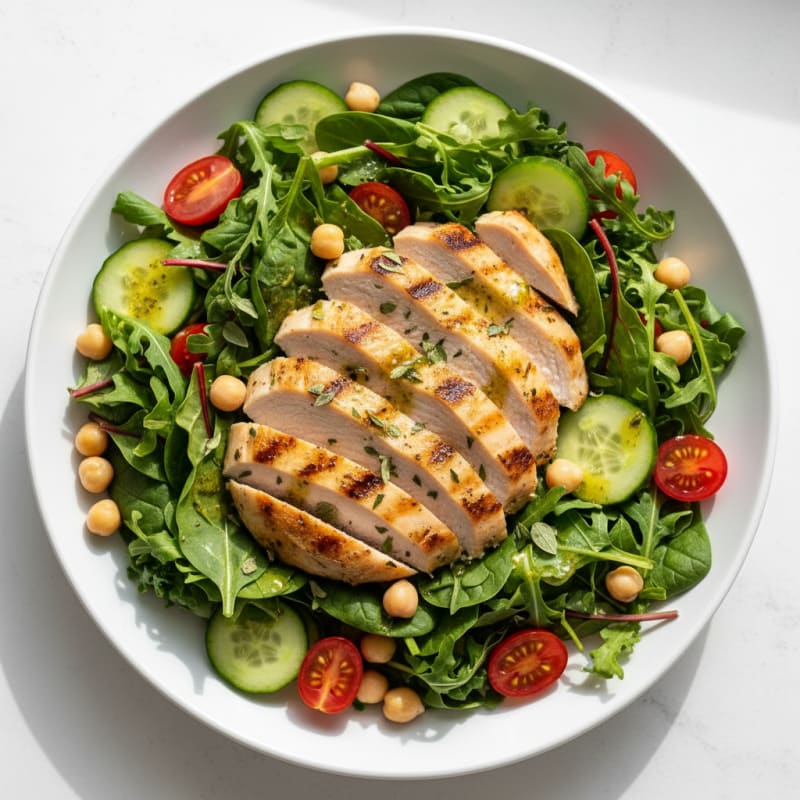 Grilled Turkey Breast Salad with Mixed Greens and Chickpeas