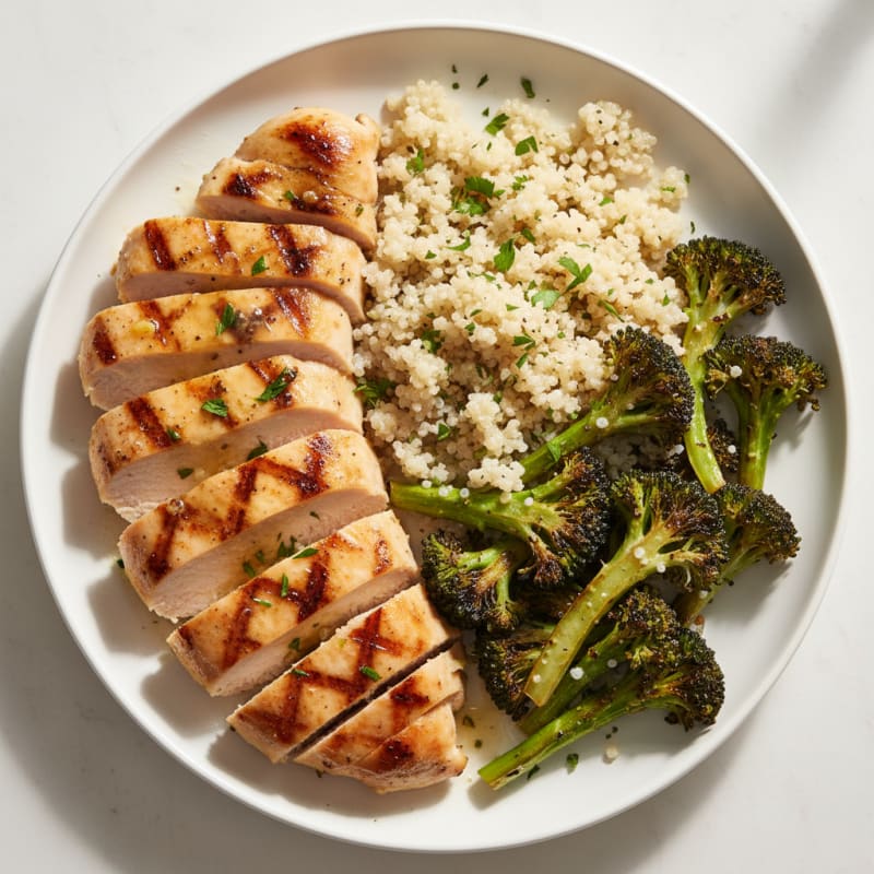 Grilled Chicken Breast with Quinoa and Roasted Broccoli