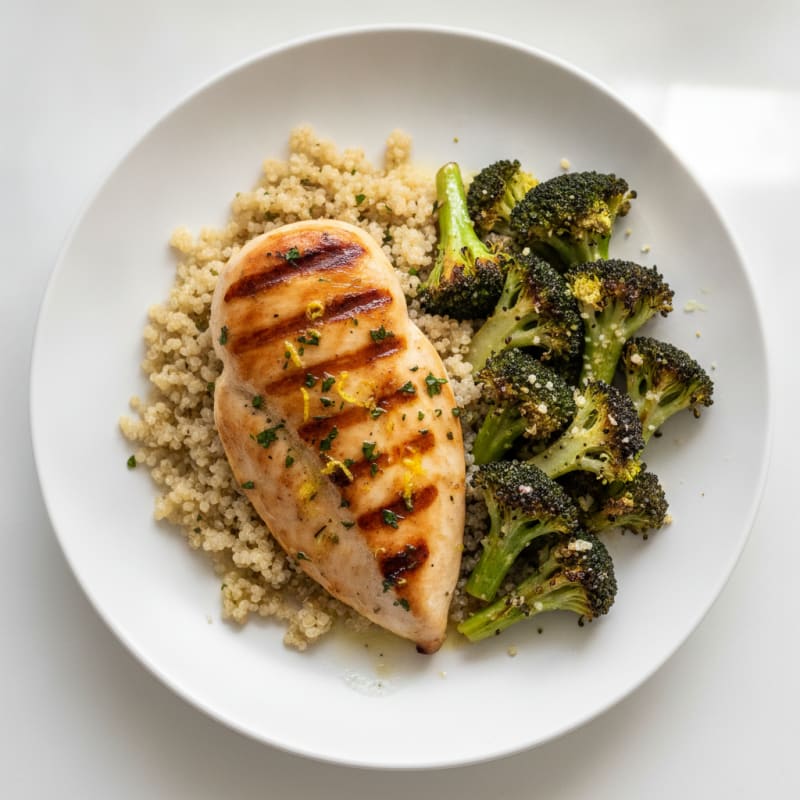 Grilled Chicken Breast with Quinoa and Roasted Broccoli