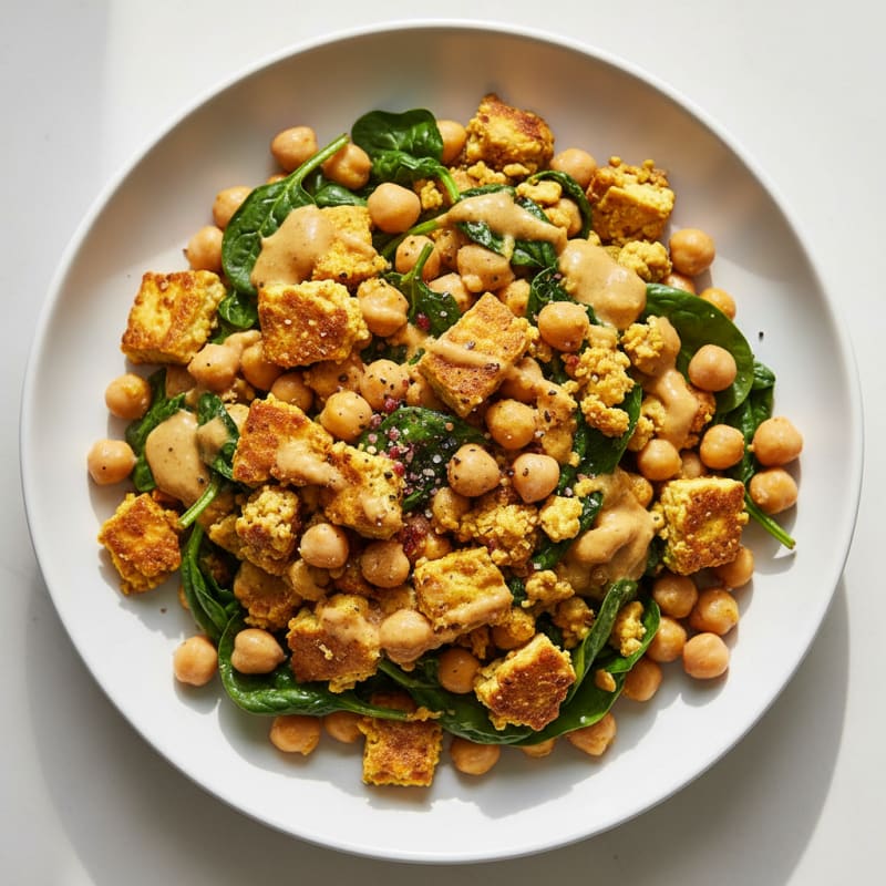 Silky Tofu Scramble with Spinach and Chickpeas