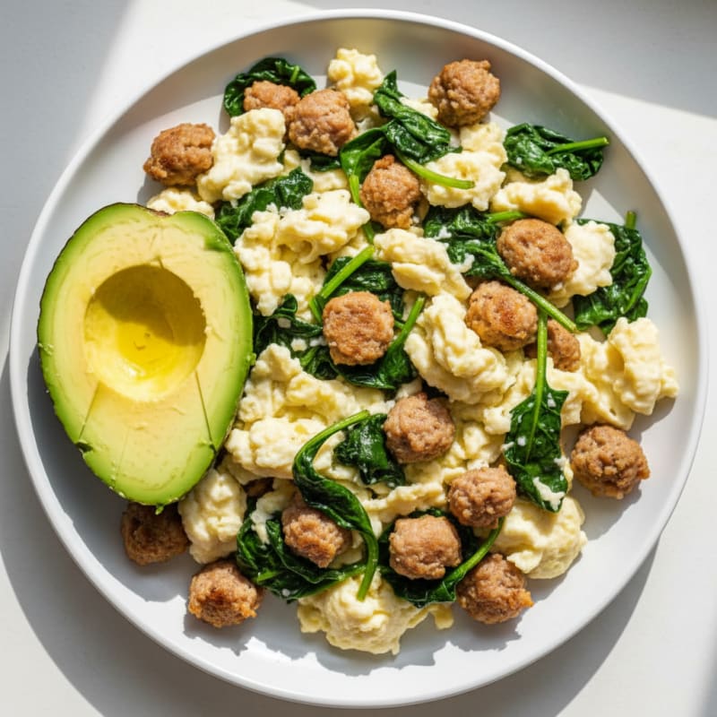 Egg White and Turkey Sausage Scramble with Spinach