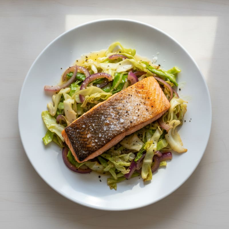 Roasted Salmon with Cabbage and Onions