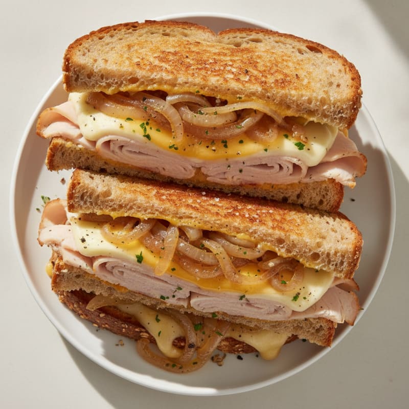 Triple-Decker Grilled Cheese with Caramelized Onions