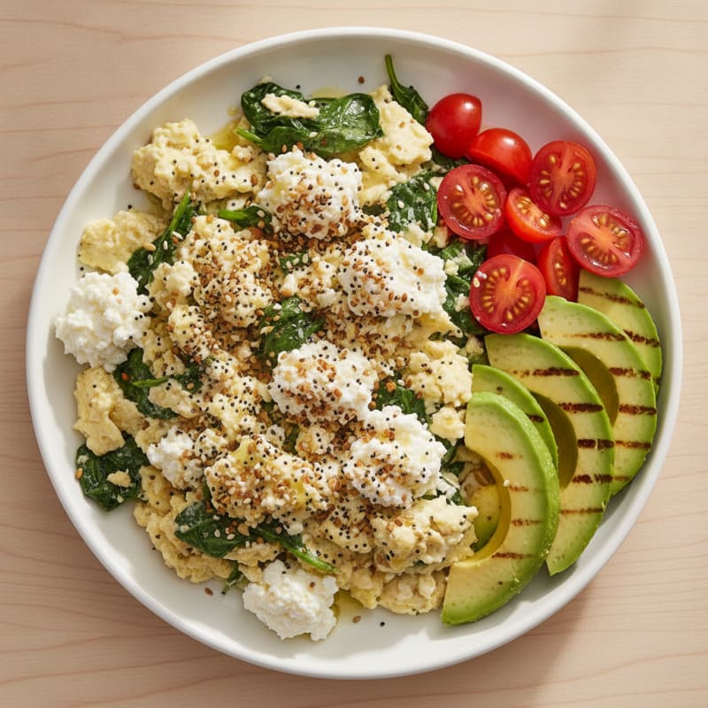 Egg White Spinach Scramble with Cottage Cheese