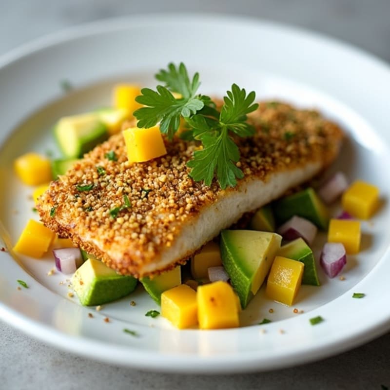 Crispy Pistachio-Crusted Mahi Mahi with Mango Avocado Salsa