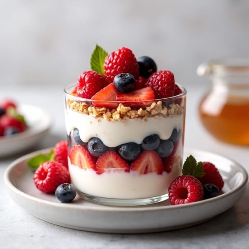 Greek Yoghurt Parfait with Cottage Cheese and Fresh Berries